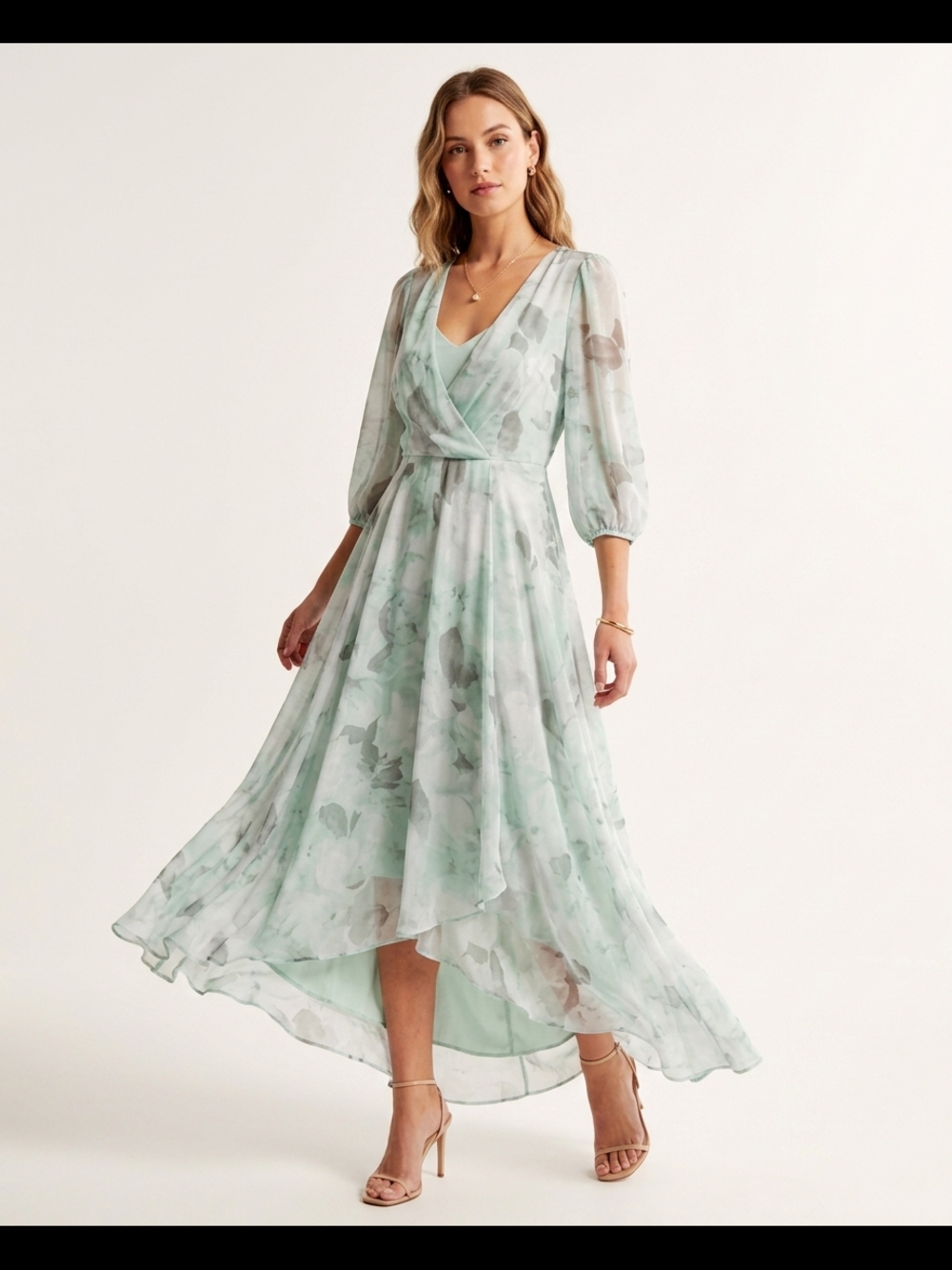 Calvin Klein mint green floral chiffon dress, women’s size 8.
